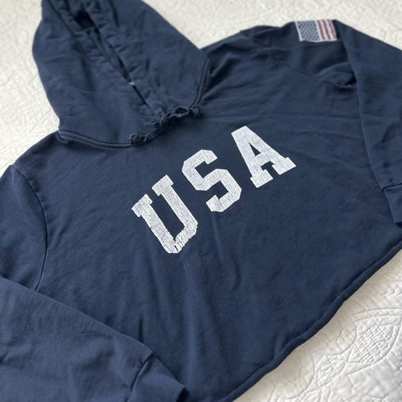 Brandy Melville Navy Blue USA Cropped Hoodie - Picture 2 of 8
